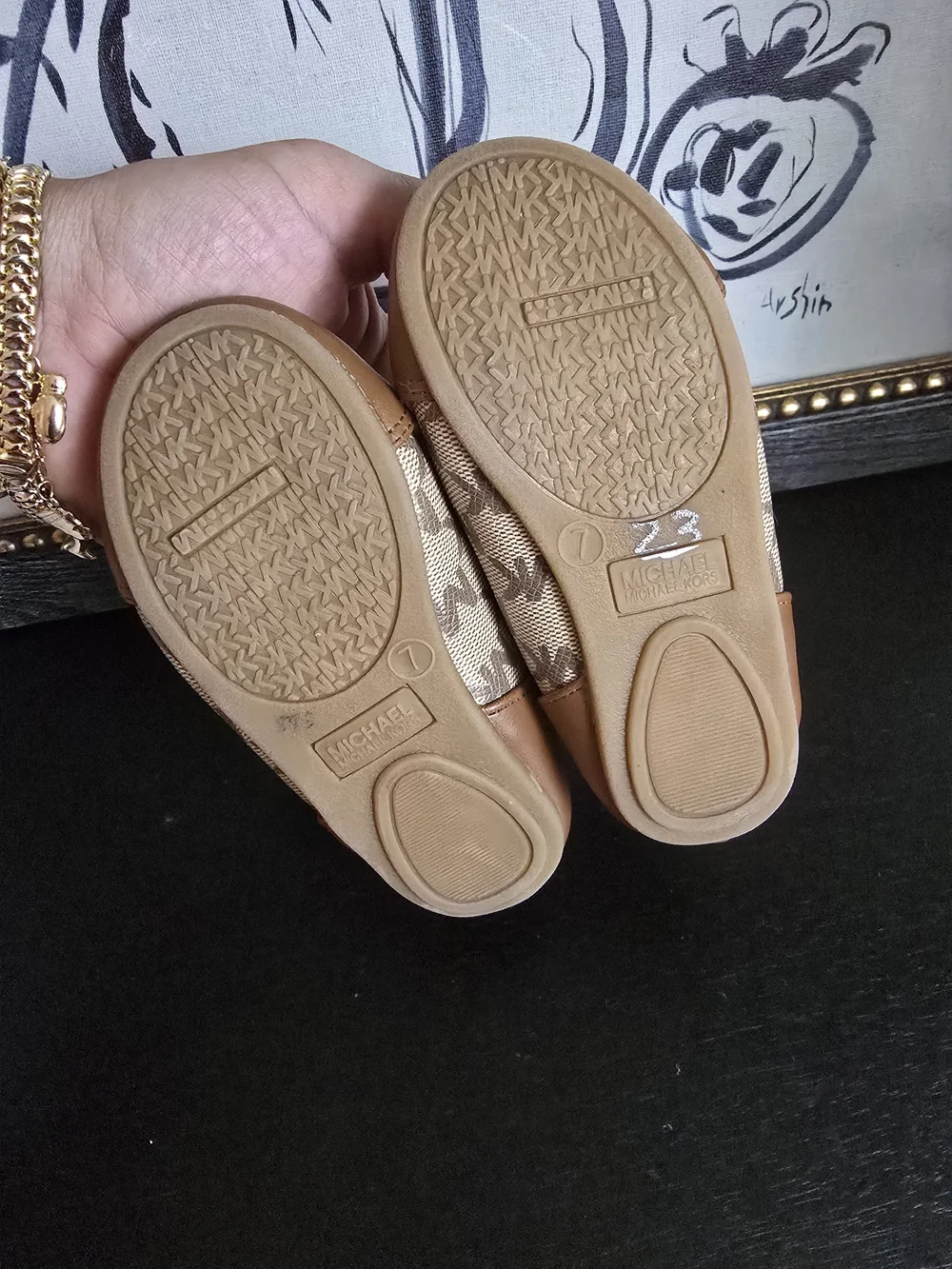 Michael Kors Girls Tan Brown Bow Ankle-Strap Flats